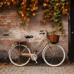 Fototapeta na wymiar Vintage bicycle against a rustic brick wall.