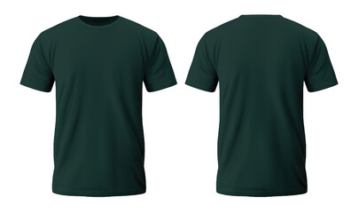 Plain dark green t-shirt front and back side mockup Template isolated on transparent background. PNG file, cut out