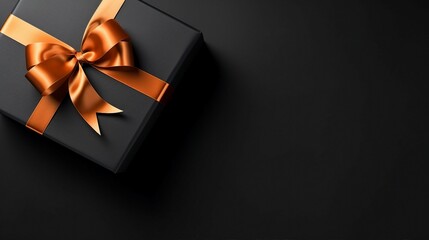 Luxury Surprise: Stylish Black Giftbox Isolated on Shiny Orange Background, Ideal for Anniversaries and Festive Events