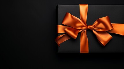 Luxury Surprise: Stylish Black Giftbox Isolated on Shiny Orange Background, Ideal for Anniversaries and Festive Events