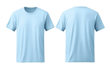 Plain light blue t-shirt front and back side mockup Template isolated on transparent background. PNG file, cut out
