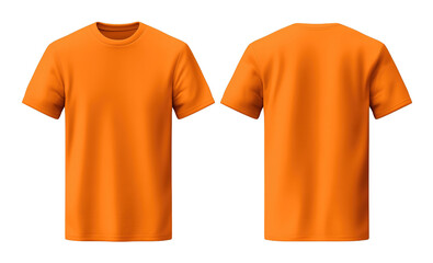 Plain orange t-shirt front and back side mockup Template isolated on transparent background. PNG file, cut out