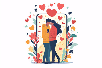 Online-Dating concept, a couple in love illustration