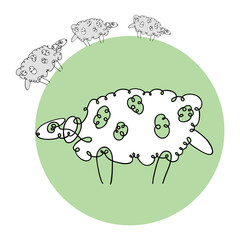 Vector linear image of sheep. Modern art of continuous lines, aesthetic contour.