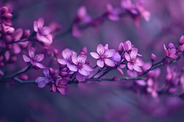 Delicate purple and pink blossoms blooming on a tranquil spring branch, background to women´s day, 8 of march