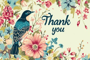A charming Thank You card that features a vintage botanical and bird illustration, offering a classic way to express gratitude.