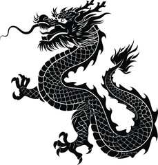 Silhouette asian dragon full body black color only