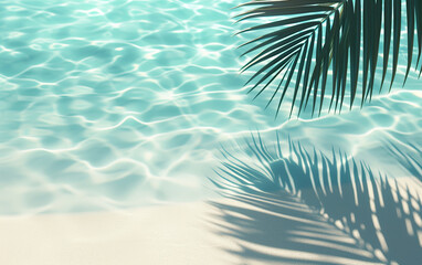 Shoreline Elegance: Sandy Beach Background with Palm Tree Shadows and Open Space