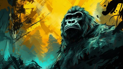 Vibrant Gorilla Illustration in Dynamic Abstract Style