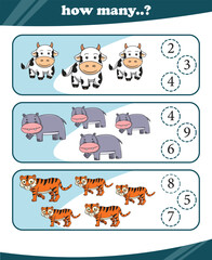 Worksheets for children counting animals vector