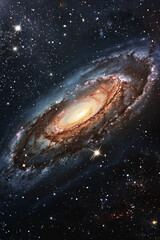 Spiral galaxy and stars, deep space swirl galaxy
