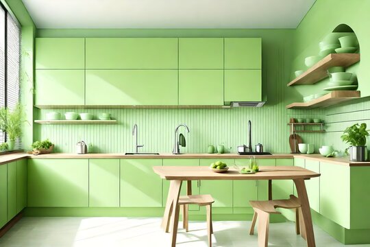 Modern Light Green Kitchen Clean Interior Design.