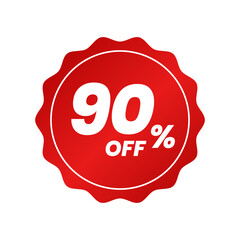 Discounts 90 percent off. Red template on white background. Vector illustration