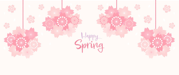 桜の花の背景フレーム　フラワーボールのベクターイラスト