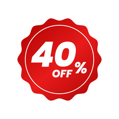 Discounts 40 percent off. Red template on white background. Vector illustration
