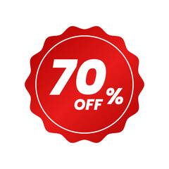 Discounts 70 percent off. Red template on white background. Vector illustration