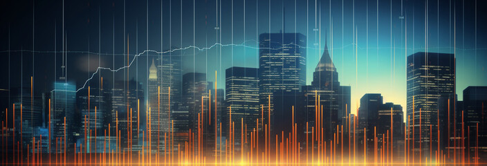 digital technology background with abstract city skyline