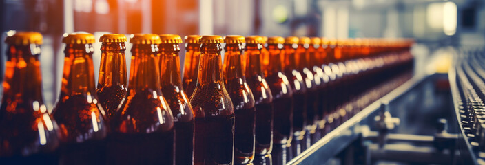 Beer bottles on production lines