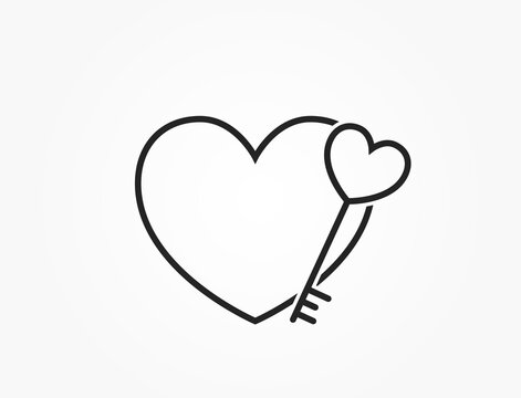 heart and key line icon. love and romantic symbol. vector image for valentines day design