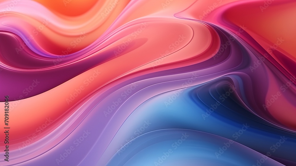 Poster vibrant abstract 3d rendering: colorful liquid flow in dynamic wavy background
