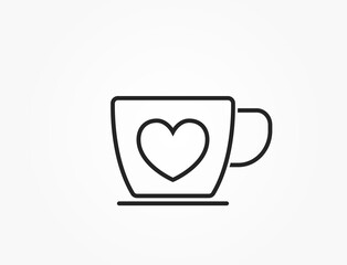 coffee cup with heart line icon. romantic and love symbol. vector image for valentines day design