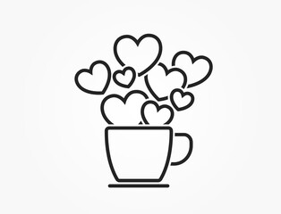 cup with hearts line icon. romantic and love symbol. vector element for valentines day design