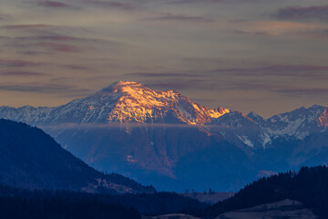 Winter landscape with Triglav peak, Triglavski national park, Slovenia