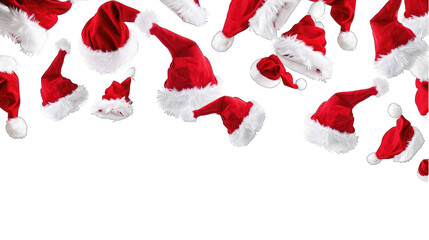 Santa Hats floating in air, white background graphic banner