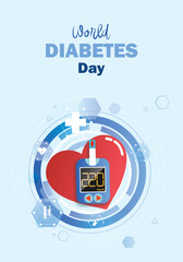Diabetes patient treatment Concept. Blood glucose testing meter. Diabetes type 2 and insulin production. Suitable For Wallpaper, Banners, Backgrounds, Cards, Book, And Landing Page.Vector Illustration