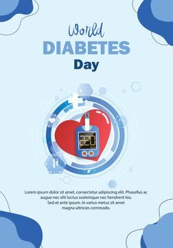 Diabetes patient treatment Concept. Blood glucose testing meter. Diabetes type 2 and insulin production. Suitable For Wallpaper, Banners, Backgrounds, Cards, Book, And Landing Page.Vector Illustration
