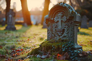 An old gravestone at a graveyard