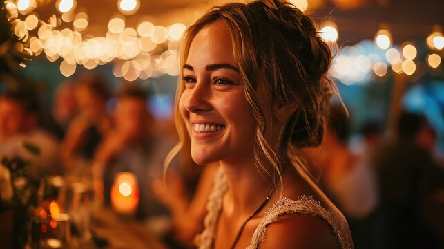 Moment at a wedding ceremony where guests are laughing and enjoying themselves