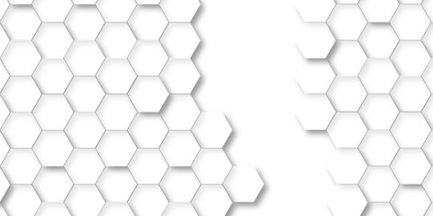 Abstract pattern with hexagonal white and gray technology line paper background. Hexagonal 3d vector grid tile and mosaic structure mess cell. white and gray hexagon honeycomb geometric copy space.