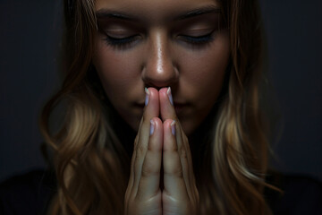 Naklejka premium Female praying hands close-up