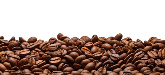 Coffee beans Panoramic isolated on transparent background. PNG file, cut out