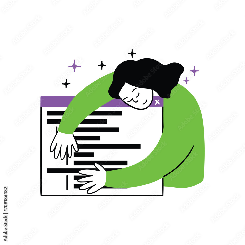 Poster cartoon color web development concept scene with character girl single page application. flat design