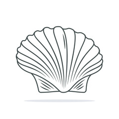 Sea shell, scallop vector sketch illustration. Seashell outline cartoon style - obrazy, fototapety, plakaty