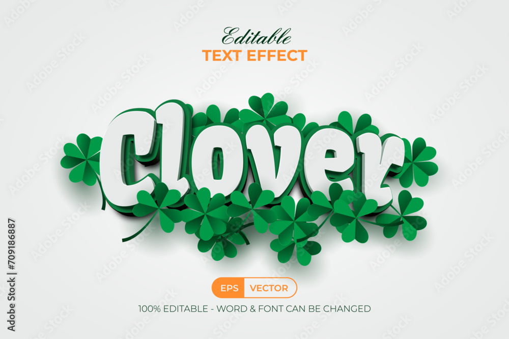 Poster clover text effect 3d curved style. editable text effect.