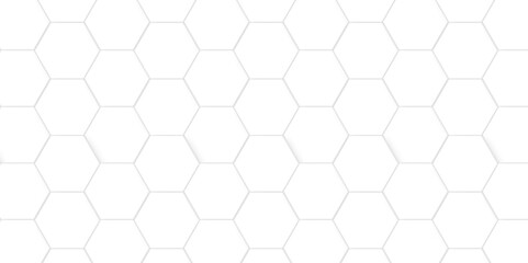 Seamless pattern of hexagons white Hexagonal background with white hexagons. Geometric futuristic technology honeycomb backdrop mesh cell vector. 3d white hexagon  grid tile structure mesh background. - obrazy, fototapety, plakaty