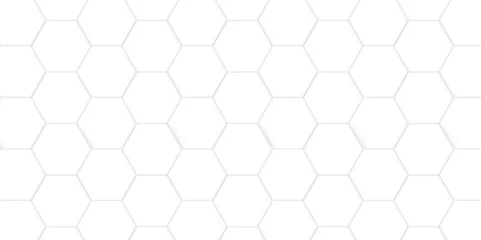 Fotobehang Seamless pattern of hexagons white Hexagonal background with white hexagons. Geometric futuristic technology honeycomb backdrop mesh cell vector. 3d white hexagon  grid tile structure mesh background. © MdLothfor