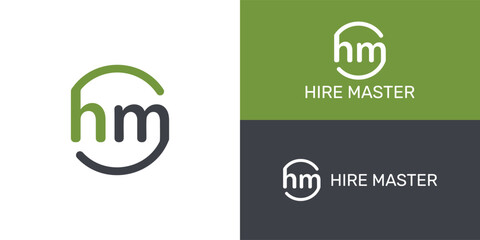 recruitment firm logo design which built from the abstract initial letters H and M with circle ornament in black and green color also suitable for logo design inspiration for jobseeker app or web logo