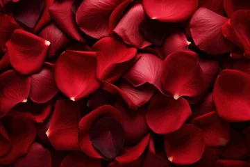 Fototapeten monochrome red rose petals on maroon Valentines day romantic background banner texture © Dina