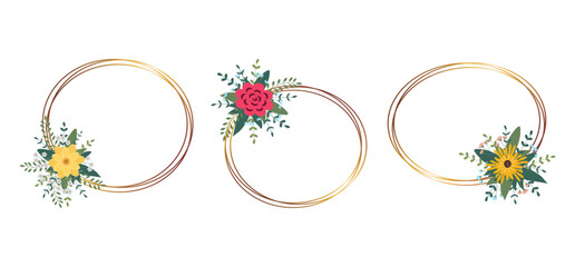 Set of gold circle frame with arrangement. Perfect for wedding invitation cards, luxury templates