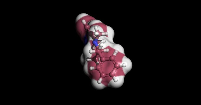 Selegiline, monoamine oxidase inhibitor drug for treating major depressive disorder and Parkinson's, 3D molecule spinning on Y-axis, 4K