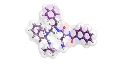 
Saquinavir, HIV protease inhibitor, AIDS drug, 3D molecule 4K