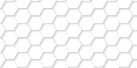 Seamless pattern of hexagons white Hexagonal background with white hexagons. Geometric futuristic technology honeycomb backdrop mesh cell vector. 3d white hexagon  grid tile structure mesh background.