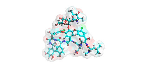 Vancomycin, glycopeptide antibacterial drug, 3D molecule 4K