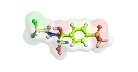 Thiamphenicol, broad-spectrum antibacterial drug, 3D molecule 4K