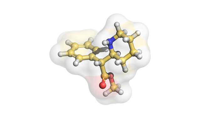 
Methylphenidate, Attention Deficit Hyperactivity Disorder (ADHD) and narcolepsy drug, 3D molecule 4K