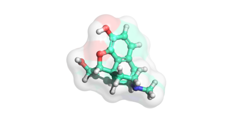 
Morphine, opioid drug for management of chronic, moderate to severe pain, 3D molecule 4K